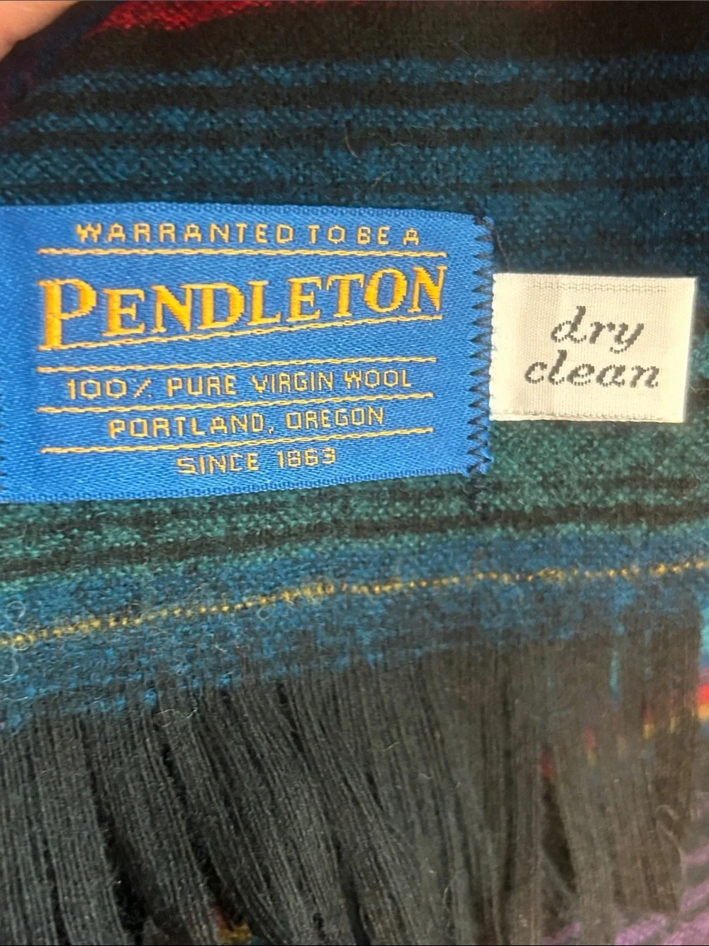 Pendleton Southwestern Teal, Blue and Red Jewel-tone 100% Pure Virgin Wool Scarf